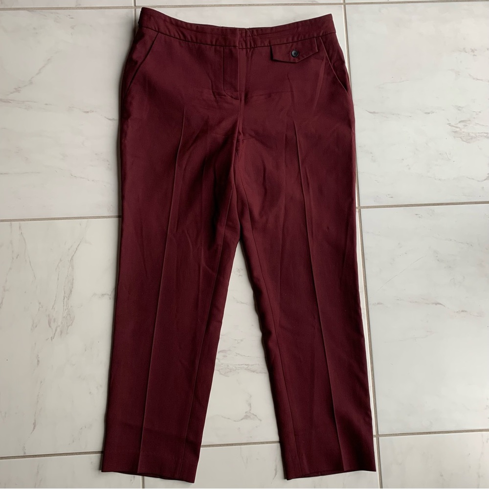 judith & charles virgin wool trouser burgundy button front pocket pants maroon